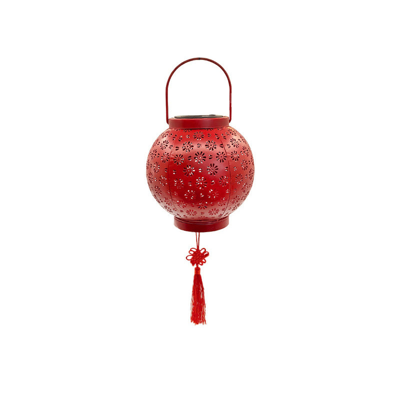 Traditional Chinese Solar Waterproof Iron Hollowed Lantern LED Outdoor Light Landscape Lighting For Garden