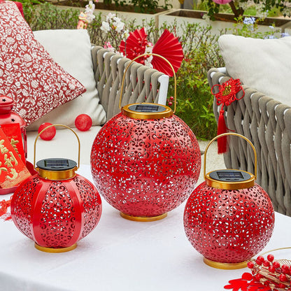 Traditional Chinese Solar Waterproof Iron Hollowed Lantern LED Outdoor Light Landscape Lighting For Garden