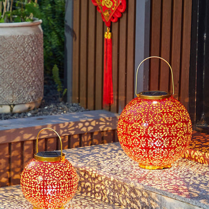 Traditional Chinese Solar Waterproof Iron Hollowed Lantern LED Outdoor Light Landscape Lighting For Garden