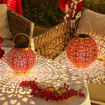 Traditional Chinese Solar Waterproof Iron Hollowed Lantern LED Outdoor Light Landscape Lighting For Garden