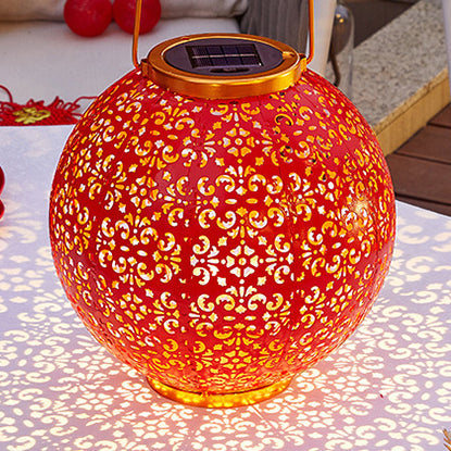 Traditional Chinese Solar Waterproof Iron Hollowed Lantern LED Outdoor Light Landscape Lighting For Garden