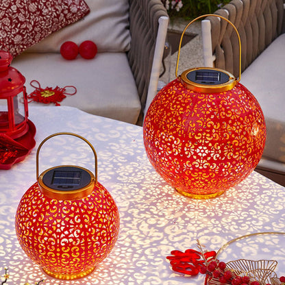 Traditional Chinese Solar Waterproof Iron Hollowed Lantern LED Outdoor Light Landscape Lighting For Garden