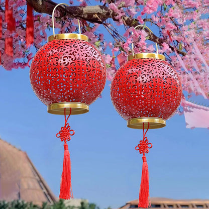 Traditional Chinese Solar Waterproof Iron Hollowed Lantern LED Outdoor Light Landscape Lighting For Garden