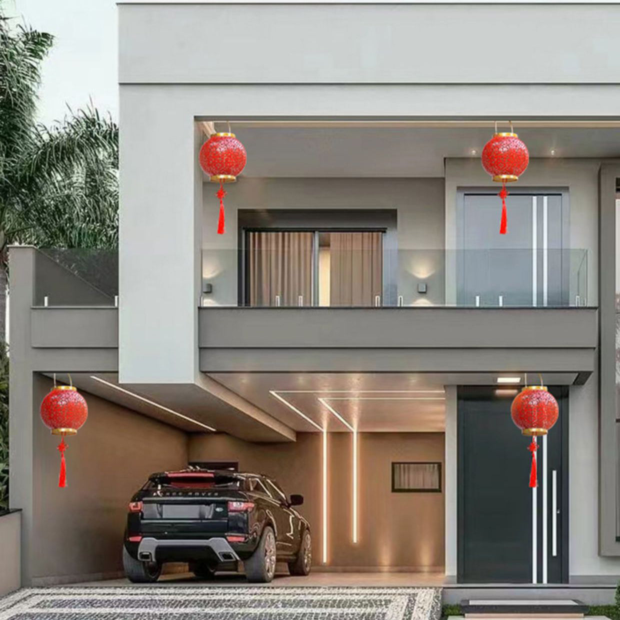 Traditional Chinese Solar Waterproof Iron Hollowed Lantern LED Outdoor Light Landscape Lighting For Garden