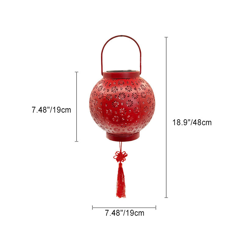Traditional Chinese Solar Waterproof Iron Hollowed Lantern LED Outdoor Light Landscape Lighting For Garden