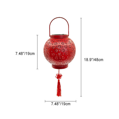 Traditional Chinese Solar Waterproof Iron Hollowed Lantern LED Outdoor Light Landscape Lighting For Garden