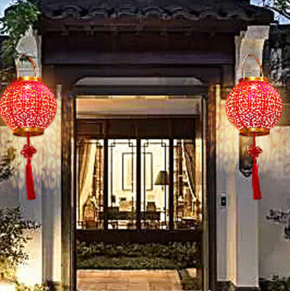 Traditional Chinese Solar Waterproof Iron Hollowed Lantern LED Outdoor Light Landscape Lighting For Garden