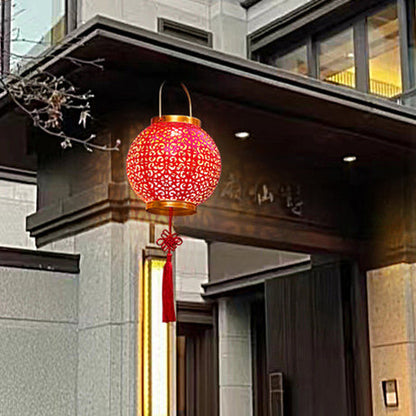 Traditional Chinese Solar Waterproof Iron Hollowed Lantern LED Outdoor Light Landscape Lighting For Garden