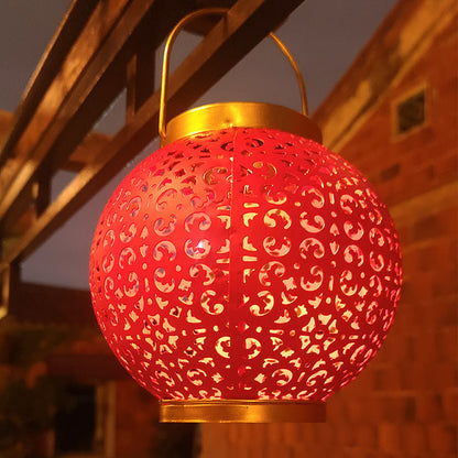 Traditional Chinese Solar Waterproof Iron Hollowed Lantern LED Outdoor Light Landscape Lighting For Garden