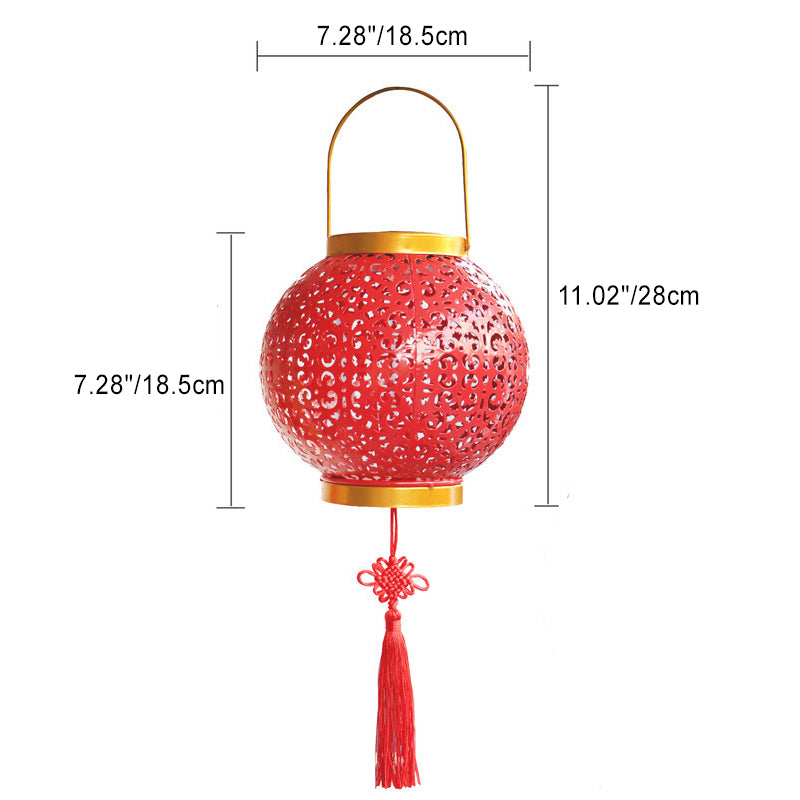 Traditional Chinese Solar Waterproof Iron Hollowed Lantern LED Outdoor Light Landscape Lighting For Garden