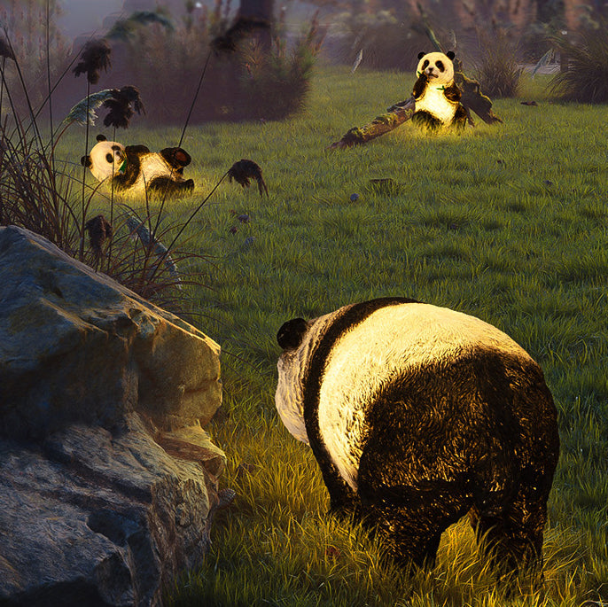 Modern Art Deco Solar Waterproof Resin Fiberglass Imitation Panda Bamboo Shoot LED Outdoor Light Landscape Lighting For Garden