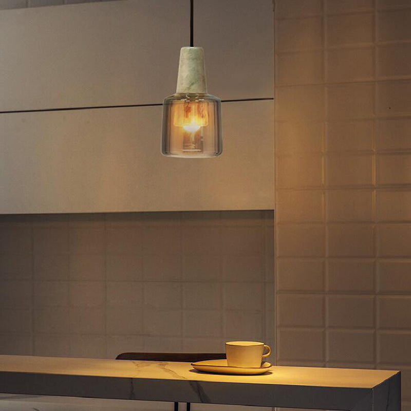 Contemporary Nordic Marble Glass Column 1-Light Pendant Light For Bedside
