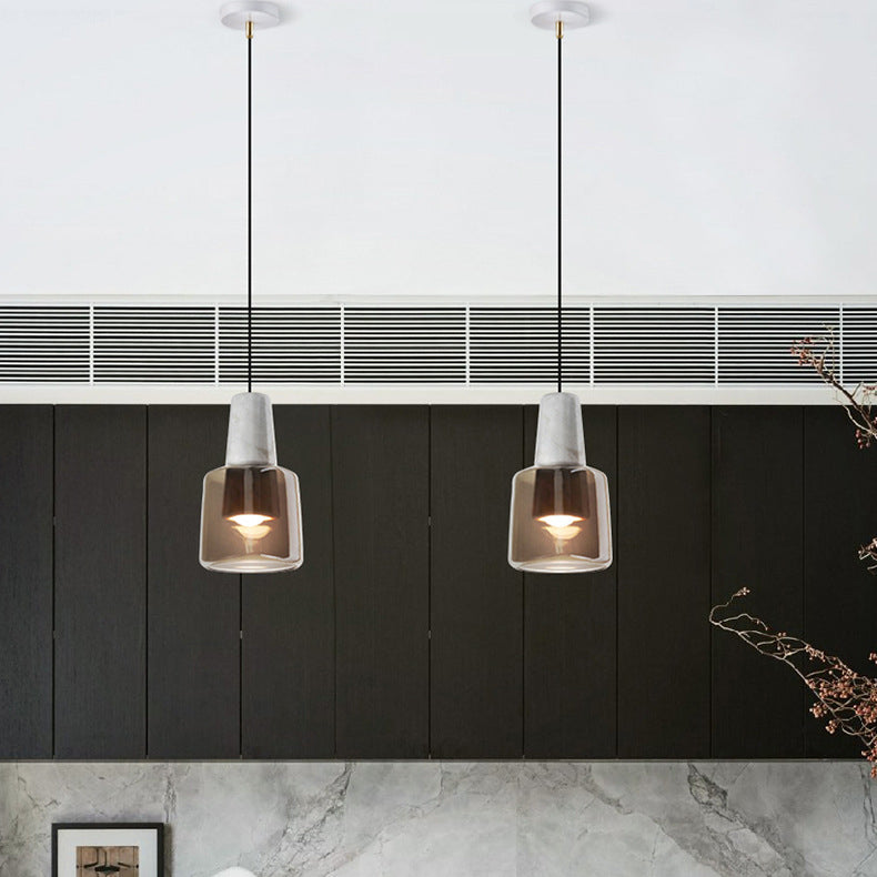 Contemporary Nordic Marble Glass Column 1-Light Pendant Light For Bedside