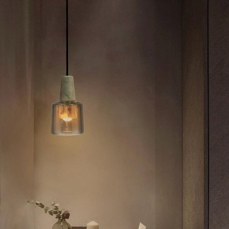 Contemporary Nordic Marble Glass Column 1-Light Pendant Light For Bedside