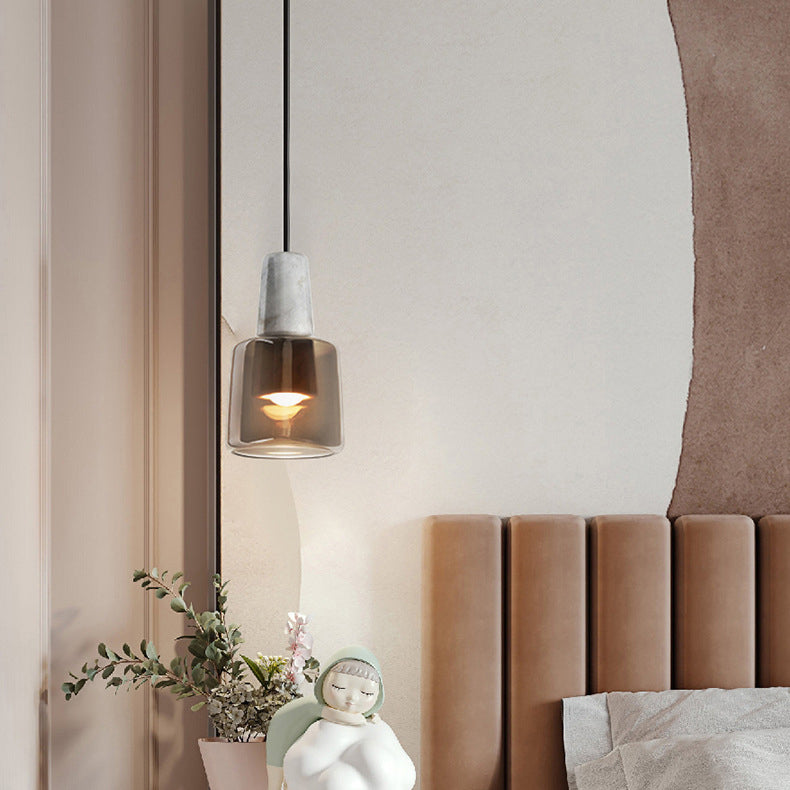 Contemporary Nordic Marble Glass Column 1-Light Pendant Light For Bedside