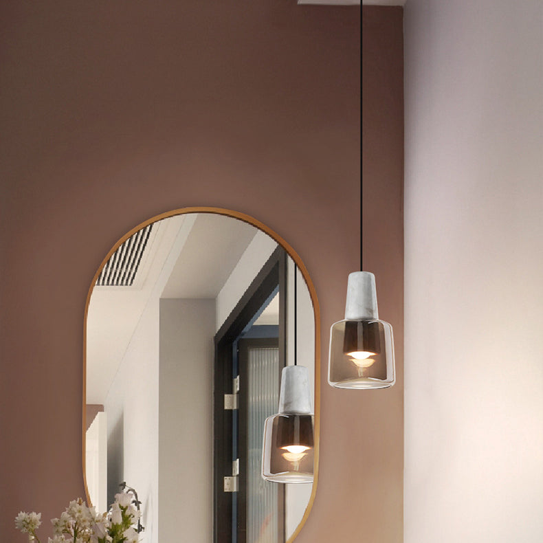Contemporary Nordic Marble Glass Column 1-Light Pendant Light For Bedside