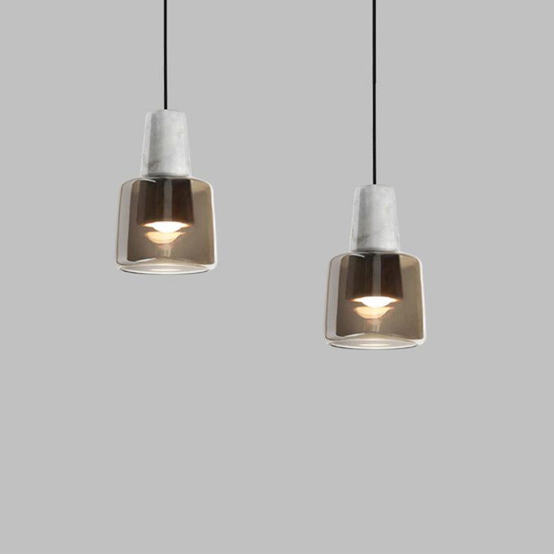 Contemporary Nordic Marble Glass Column 1-Light Pendant Light For Bedside