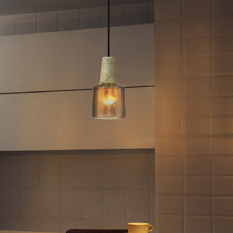 Contemporary Nordic Marble Glass Column 1-Light Pendant Light For Bedside