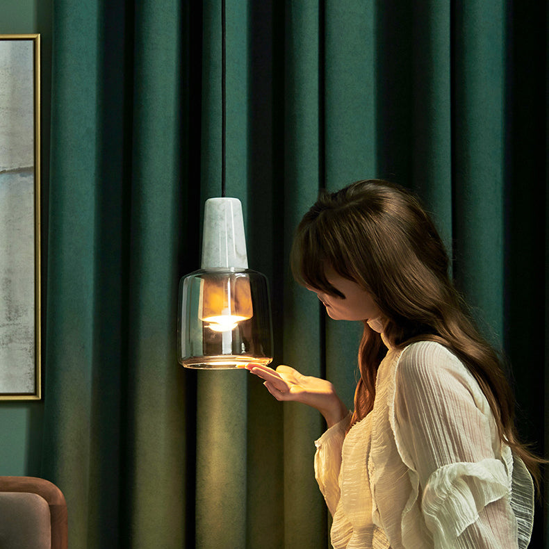 Contemporary Nordic Marble Glass Column 1-Light Pendant Light For Bedside