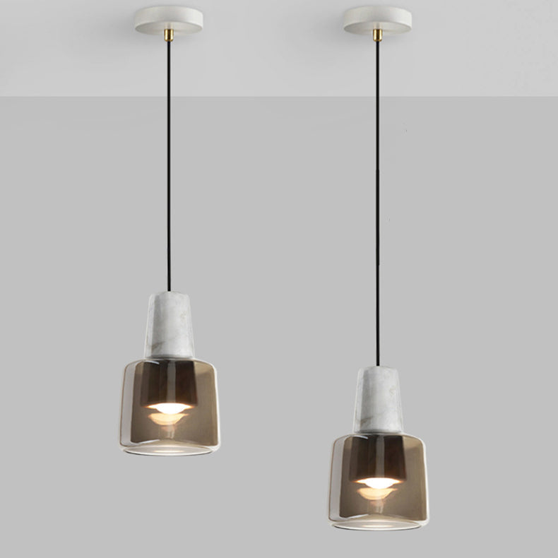 Contemporary Nordic Marble Glass Column 1-Light Pendant Light For Bedside