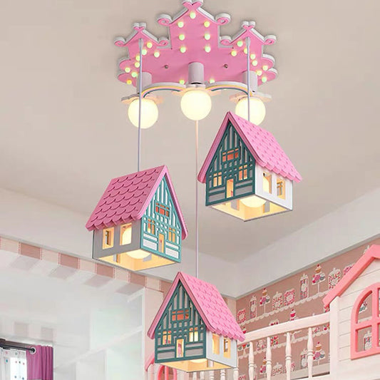Contemporary Creative Kids Wood House 6-Light Chandeliers For Bedroom