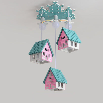 Contemporary Creative Kids Wood House 6-Light Chandeliers For Bedroom