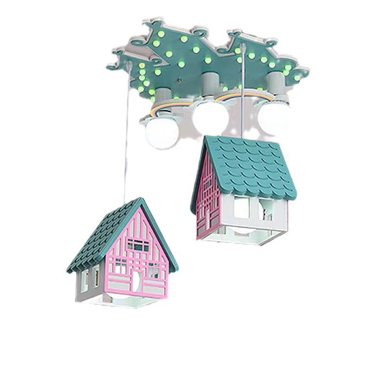 Contemporary Creative Kids Wood House 6-Light Chandeliers For Bedroom