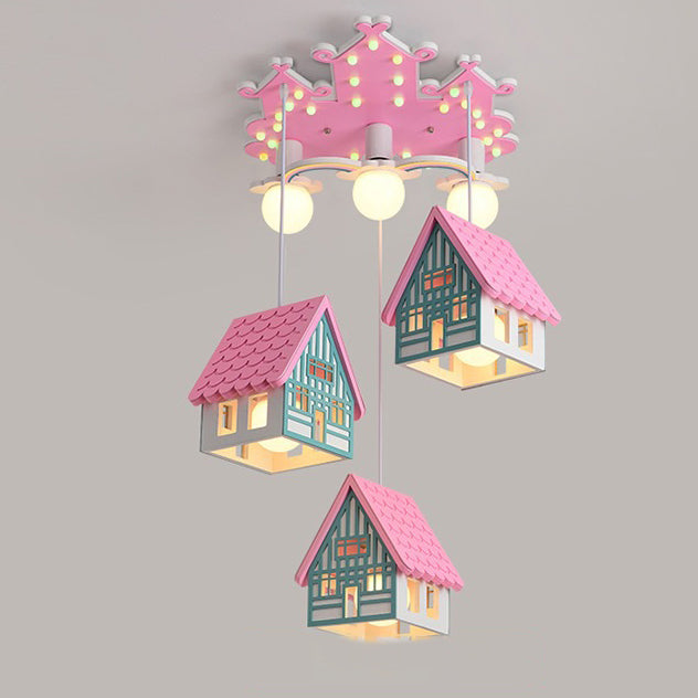 Contemporary Creative Kids Wood House 6-Light Chandeliers For Bedroom