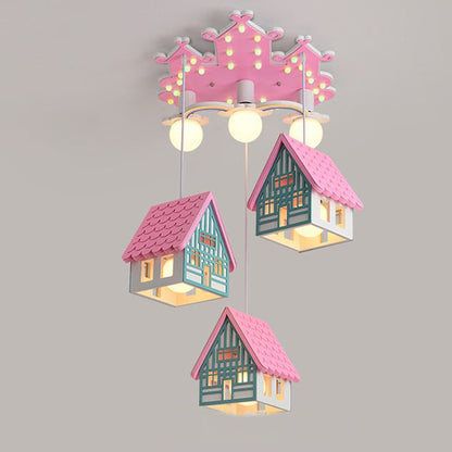 Contemporary Creative Kids Wood House 6-Light Chandeliers For Bedroom