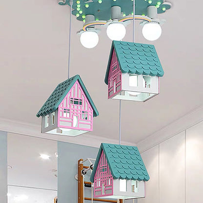 Contemporary Creative Kids Wood House 6-Light Chandeliers For Bedroom