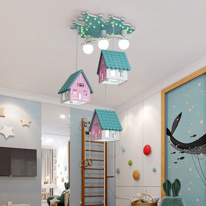Contemporary Creative Kids Wood House 6-Light Chandeliers For Bedroom