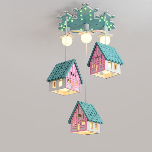 Contemporary Creative Kids Wood House 6-Light Chandeliers For Bedroom