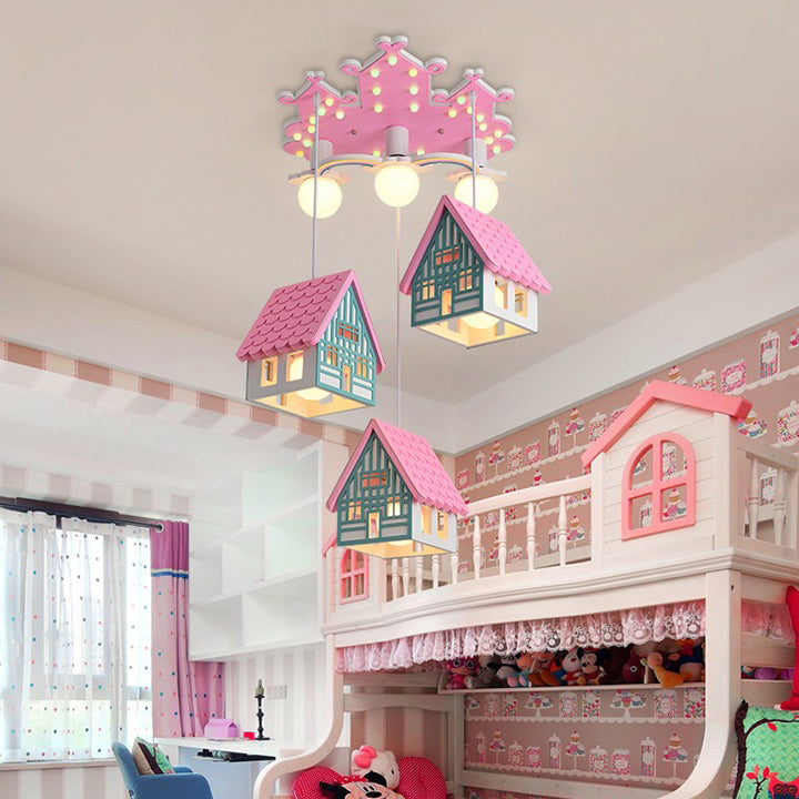 Contemporary Creative Kids Wood House 6-Light Chandeliers For Bedroom