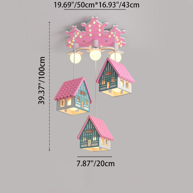 Contemporary Creative Kids Wood House 6-Light Chandeliers For Bedroom