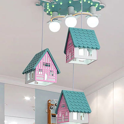 Contemporary Creative Kids Wood House 6-Light Chandeliers For Bedroom