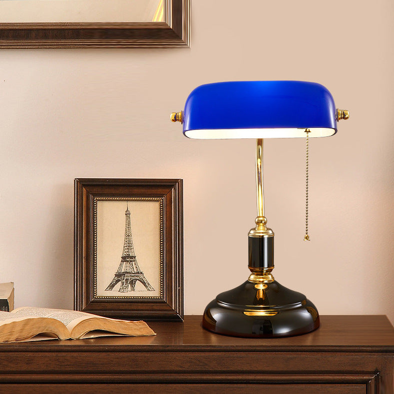 Contemporary Retro Glass Metal Strip Pull Switch 1-Light Table Lamp For Study