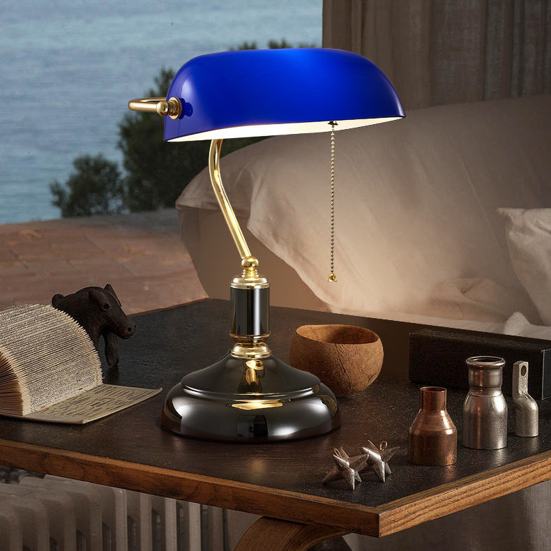 Contemporary Retro Glass Metal Strip Pull Switch 1-Light Table Lamp For Study