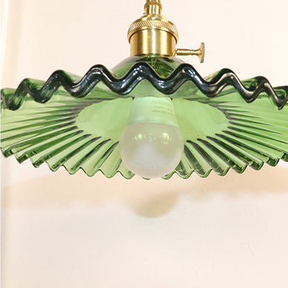Contemporary Retro Rechargeable Brass Glass Scalloped Skirt 1-Light Wall Sconce Lamp For Bedside