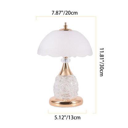 Modern Luxury Rechargeable Iron Glass Frosted Dome Petal Rose LED Table Lamp For Bedside