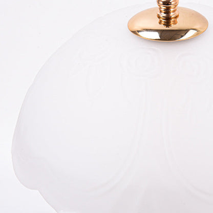 Modern Luxury Rechargeable Iron Glass Frosted Dome Petal Rose LED Table Lamp For Bedside