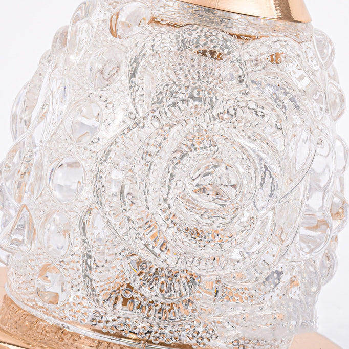 Modern Luxury Rechargeable Iron Glass Frosted Dome Petal Rose LED Table Lamp For Bedside