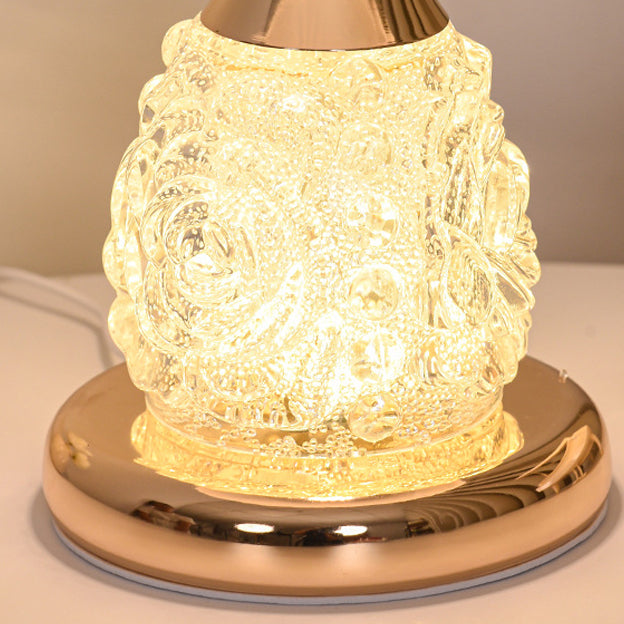 Modern Luxury Rechargeable Iron Glass Frosted Dome Petal Rose LED Table Lamp For Bedside