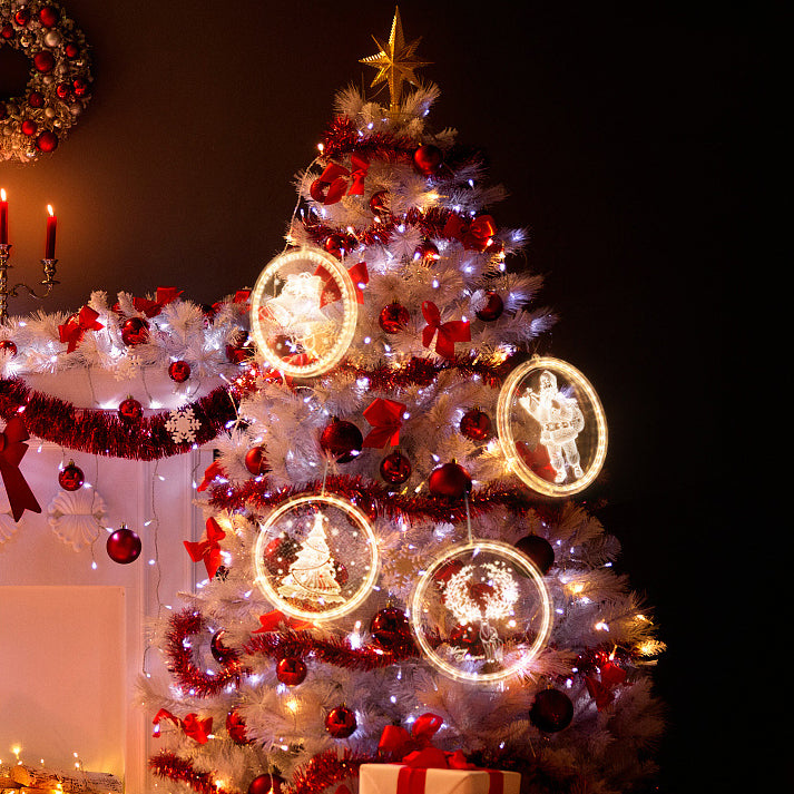 モダンアールデコ 電池式 PS製 ラウンド型 サンタ クリスマスツリー ベル 鹿 雪 吸盤 LED 壁付け照明 ダイニングルーム用 装飾ライト