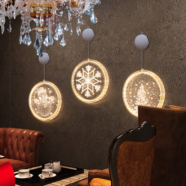 モダンアールデコ 電池式 PS製 ラウンド型 サンタ クリスマスツリー ベル 鹿 雪 吸盤 LED 壁付け照明 ダイニングルーム用 装飾ライト