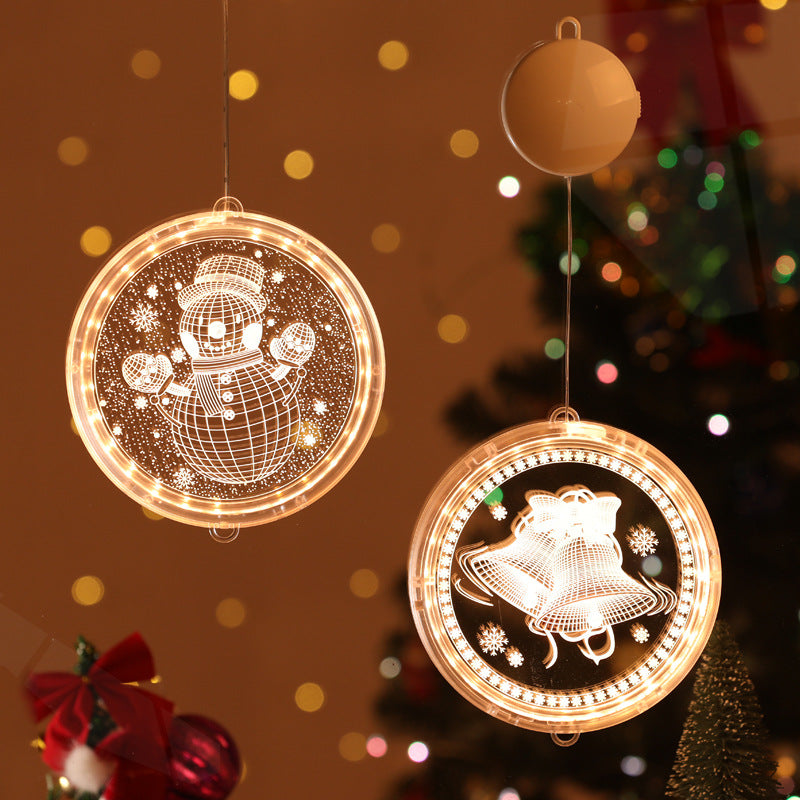 モダンアールデコ 電池式 PS製 ラウンド型 サンタ クリスマスツリー ベル 鹿 雪 吸盤 LED 壁付け照明 ダイニングルーム用 装飾ライト