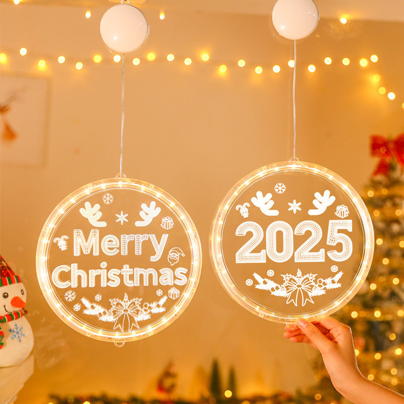 モダンアールデコ 電池式 PS製 ラウンド型 サンタ クリスマスツリー ベル 鹿 雪 吸盤 LED 壁付け照明 ダイニングルーム用 装飾ライト