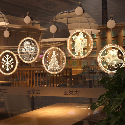 モダンアールデコ 電池式 PS製 ラウンド型 サンタ クリスマスツリー ベル 鹿 雪 吸盤 LED 壁付け照明 ダイニングルーム用 装飾ライト