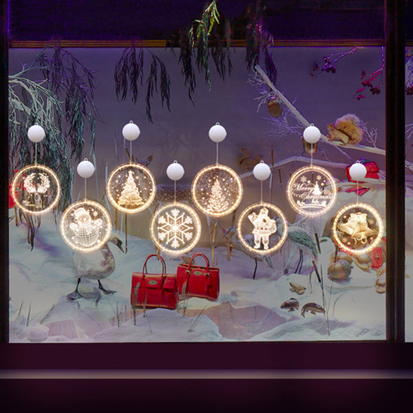 モダンアールデコ 電池式 PS製 ラウンド型 サンタ クリスマスツリー ベル 鹿 雪 吸盤 LED 壁付け照明 ダイニングルーム用 装飾ライト