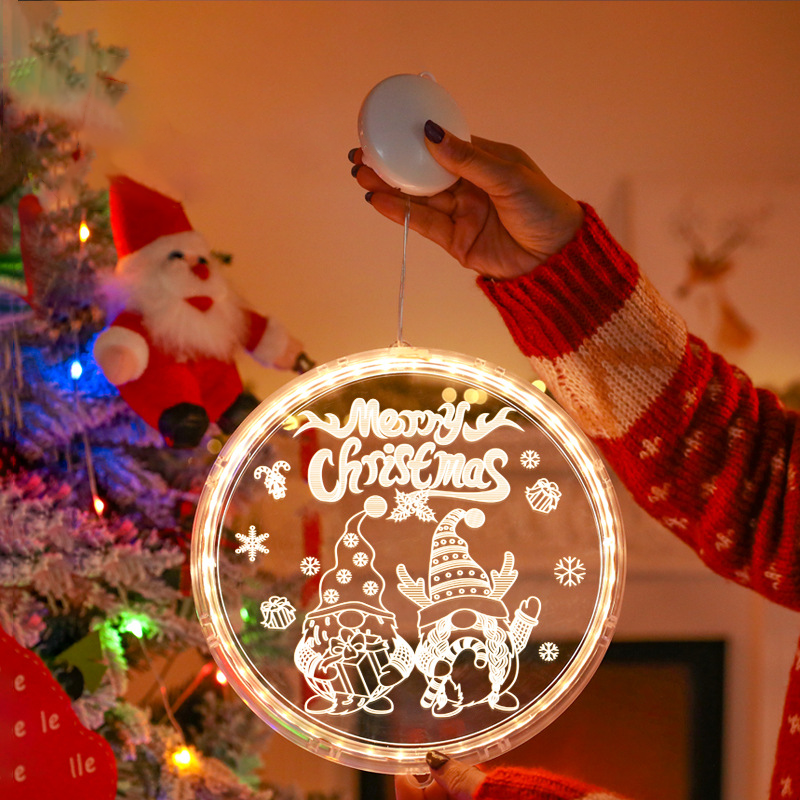 モダンアールデコ 電池式 PS製 ラウンド型 サンタ クリスマスツリー ベル 鹿 雪 吸盤 LED 壁付け照明 ダイニングルーム用 装飾ライト