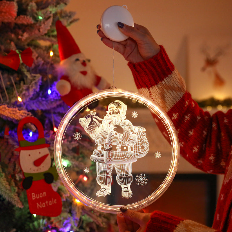 モダンアールデコ 電池式 PS製 ラウンド型 サンタ クリスマスツリー ベル 鹿 雪 吸盤 LED 壁付け照明 ダイニングルーム用 装飾ライト